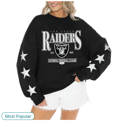 Women's Las Vegas Raiders Gameday Couture Black Rhinestone Star Sleeve Settle the Score Oversized Tri-Blend Pullover
