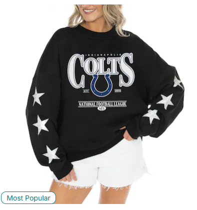 Women's Indianapolis Colts Gameday Couture Black Rhinestone Star Sleeve Settle the Score Oversized Tri-Blend Pullover