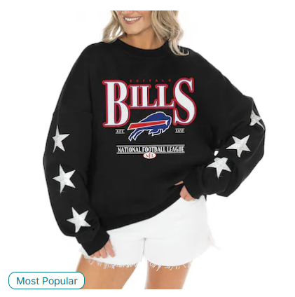 Women's Buffalo Bills Gameday Couture Black Rhinestone Star Sleeve Settle the Score Oversized Tri-Blend Pullover