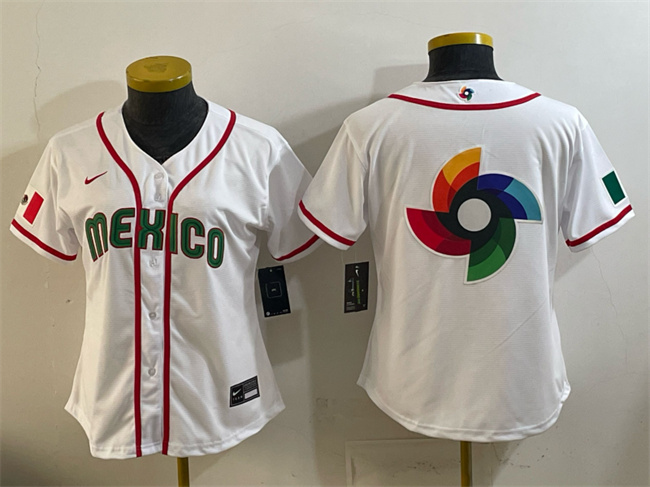 Youth Mexico Baseball White 2026 World Baseball Classic Big Logo Home Stadium Stitched Baseball Jerseys