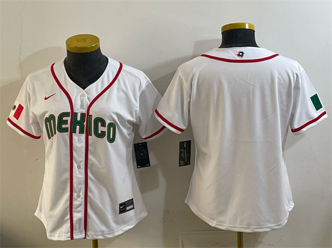 Women's Mexico Baseball Blank White 2026 World Baseball Classic Home Stadium Stitched Baseball Jersey(Run Small)