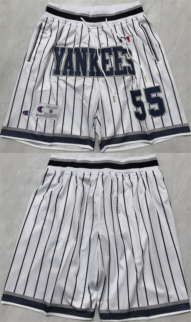 Men's New Yok Yankees #55 White Shorts (Run Small)