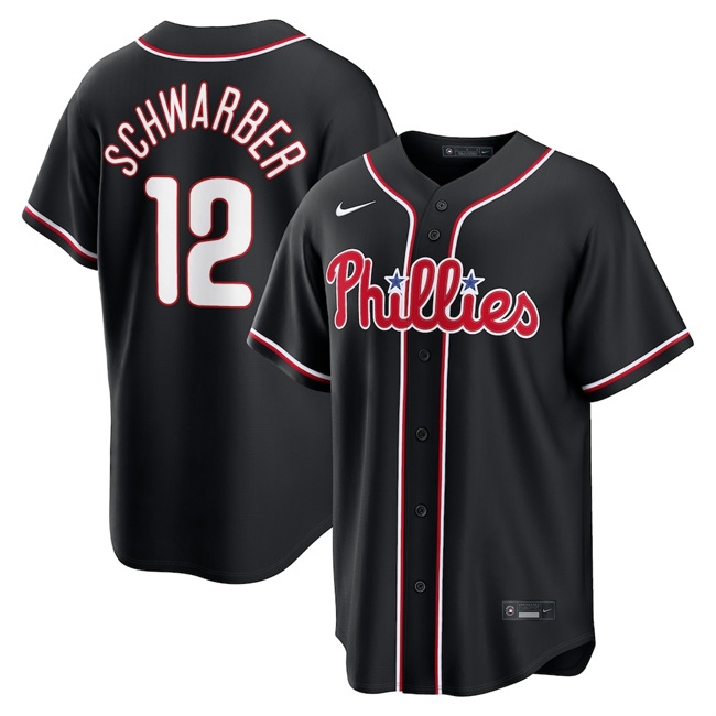 Men's Philadelphia Phillies #12 Kyle Schwarber 2026 Fashion Black Out Stitched Baseball Jersey