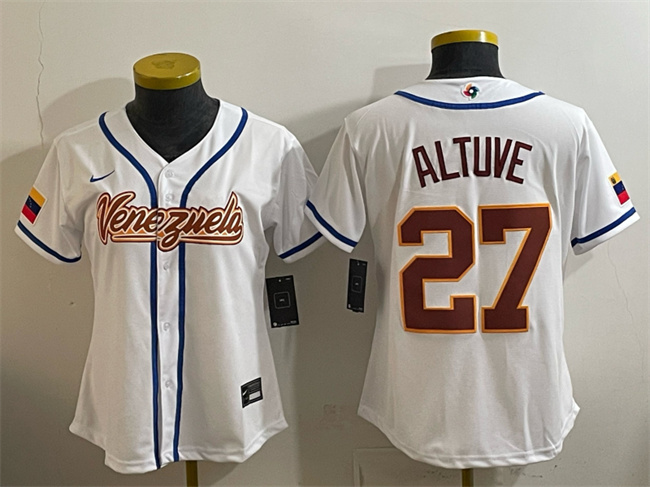 Women's Venezuela Baseball #27 Jose Altuve White 2026 World Baseball Classic Home Stadium Stitched Baseball Jersey(Run Small)