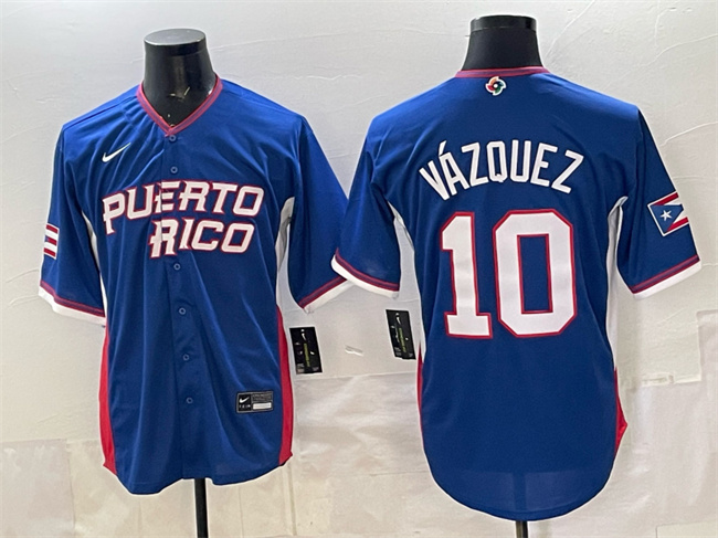 Men's Puerto Rico Baseball #10 Luis Vazquez Royal 2026 World Baseball Classic Road Stadium Stitched Jersey