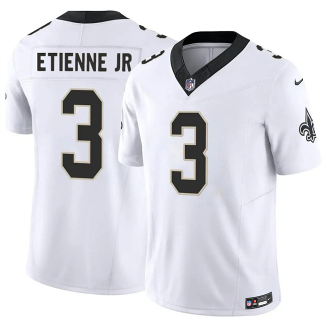 Men's New Orleans Saints #3 Travis Etienne Jr White 2026 F.U.S.E Vapor Limited Stitched Football Jersey