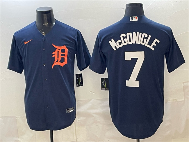 Men's Detroit Tigers #7 Kevin McGonigle Navy Cool Base Stitched Baseball Jerseys