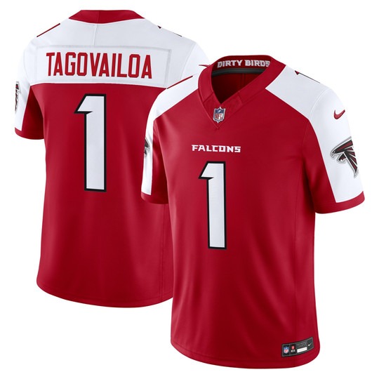 Men's Atlanta Falcons #1 Tua Tagovailoa Red White 2026 New F.U.S.E. Vapor Untouchable Limited Stitched Football Jersey
