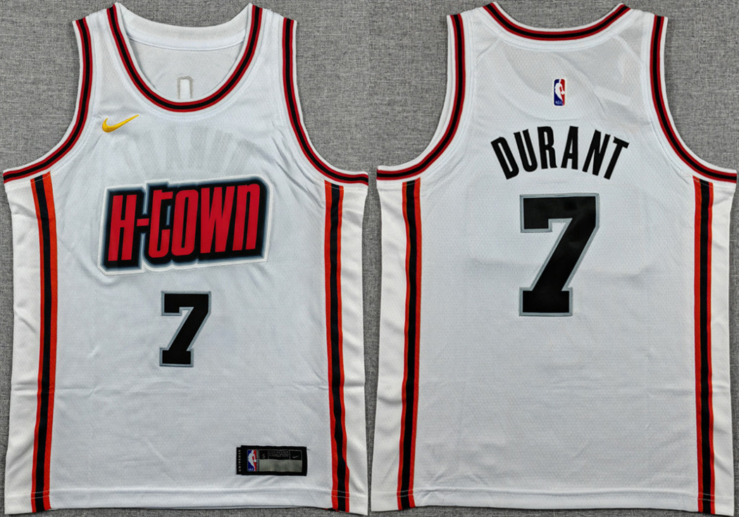 Men's Houston Rockets #7 Kevin Durant White 2024-25 City Edition Stitched Jersey