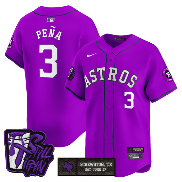 Men's Houston Astros #3 Jeremy Pena DJ Screw Still Tippin Purple Patch Vapor Limited Stitched Baseball Jersey