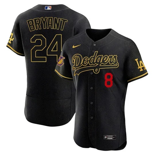 Men's Los Angeles Dodgers Lakers #8 #24 Kobe Bryant Black Stitched Baseball Jersey