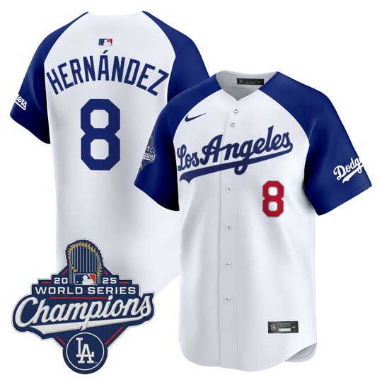 Men's Los Angeles Dodgers #8 Kike Hernandez White Royal Alternate 2026 Vapor Premier Limited World Series Champions Edition Stitched Jersey