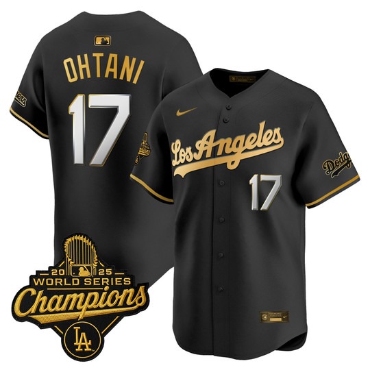 Men's Los Angeles Dodgers #17 Shohei Ohtani Black Gold 2026 Vapor Premier Limited World Series Champions Edition Stitched Jersey