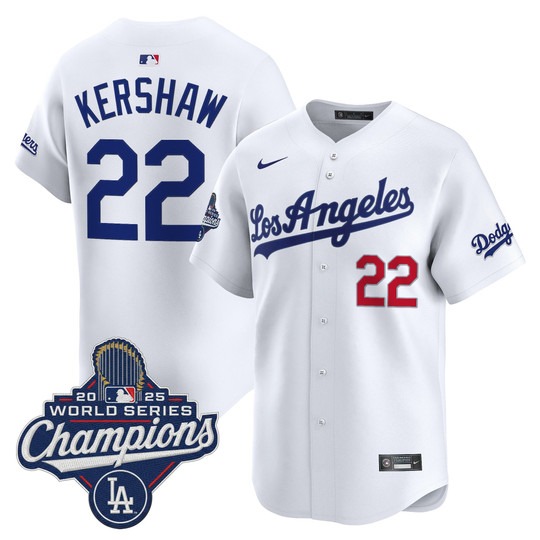 Men's Los Angeles Dodgers #22 Clayton Kershaw White 2026 Vapor Premier Limited World Series Champions Edition Stitched Jersey