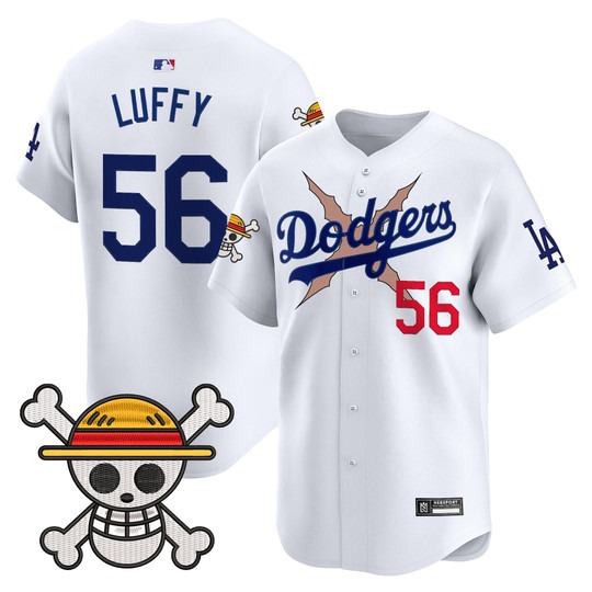 Men's Los Angeles Dodgers #56 Luffy White x One Piece 2025 Vapor Premier Limited Stitched Baseball Jersey