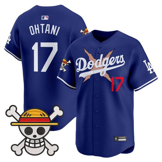 Men's Los Angeles Dodgers #17 Shohei Ohtani Royal x One Piece 2025 Vapor Premier Limited Stitched Baseball Jersey