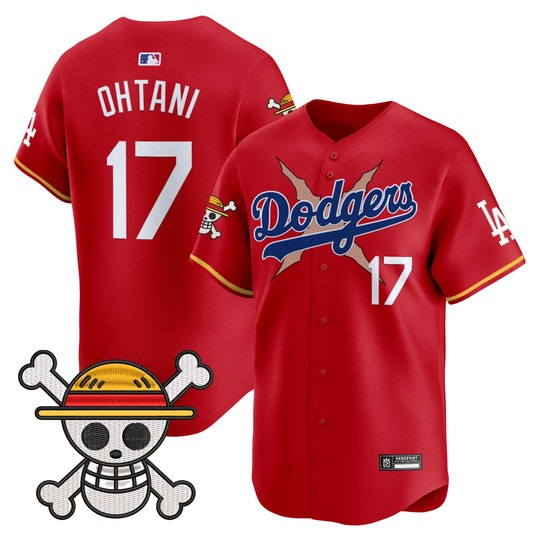 Men's Los Angeles Dodgers #17 Shohei Ohtani Red x One Piece 2025 Vapor Premier Limited Stitched Baseball Jersey