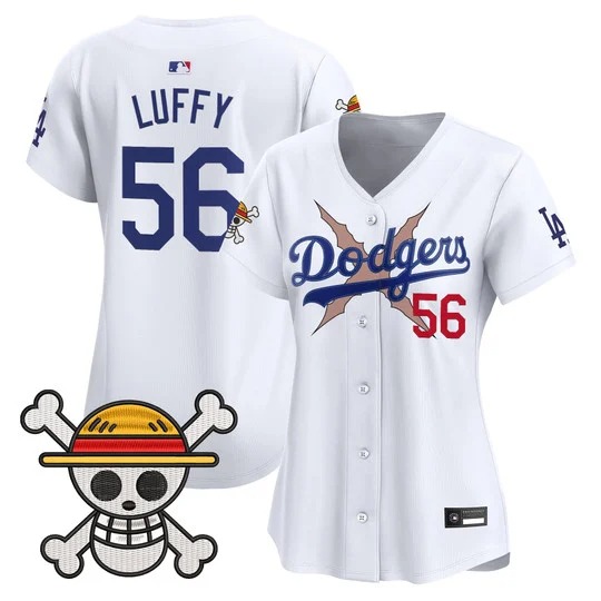 Women's Los Angeles Dodgers #56 Luffy White x One Piece 2025 Vapor Premier Limited Stitched Baseball Jersey