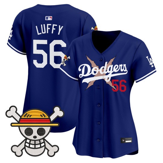 Women's Los Angeles Dodgers #56 Luffy Royal x One Piece 2025 Vapor Premier Limited Stitched Baseball Jersey