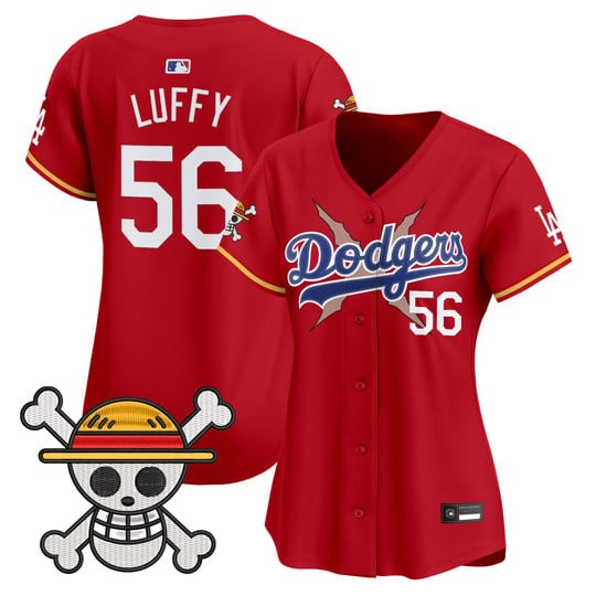 Women's Los Angeles Dodgers #56 Luffy Red x One Piece 2025 Vapor Premier Limited Stitched Baseball Jersey
