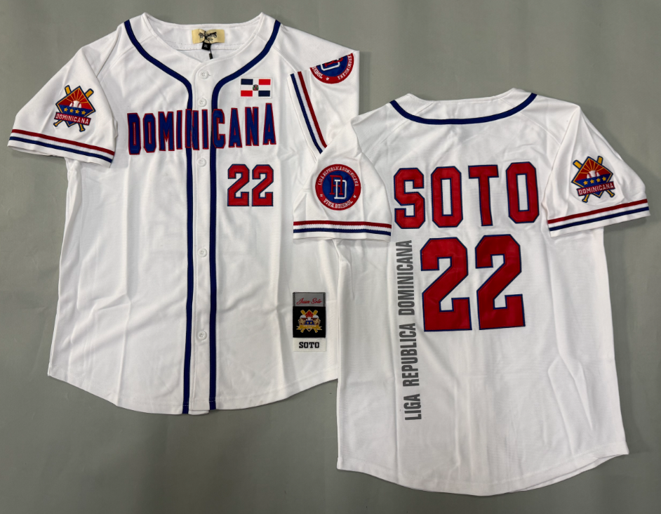 Men's Dominican Republic Baseball #22 Juan Soto White Throwback Stitched Jersey
