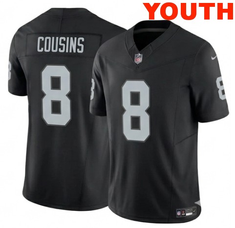 Youth Las Vegas Raiders #8 Kirk Cousins Black 2026 F.U.S.E. Vapor Limited Stitched Football Jersey