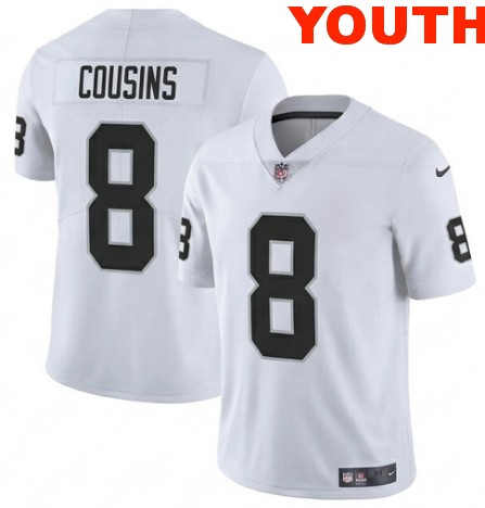 Youth Las Vegas Raiders #8 Kirk Cousins White 2026 Vapor Limited Stitched Football Jersey