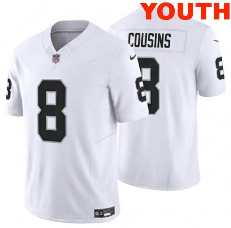 Youth Las Vegas Raiders #8 Kirk Cousins White 2026 F.U.S.E. Vapor Limited Stitched Football Jersey