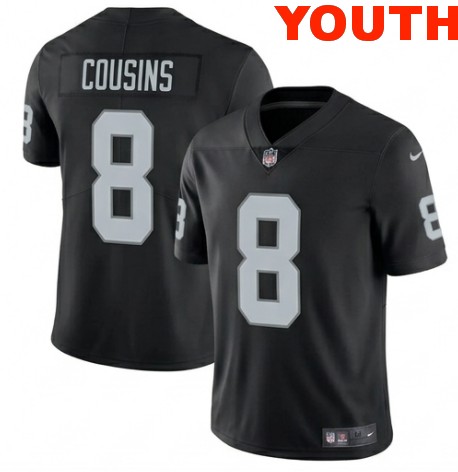 Youth Las Vegas Raiders #8 Kirk Cousins Black 2026 Vapor Limited Stitched Football Jersey