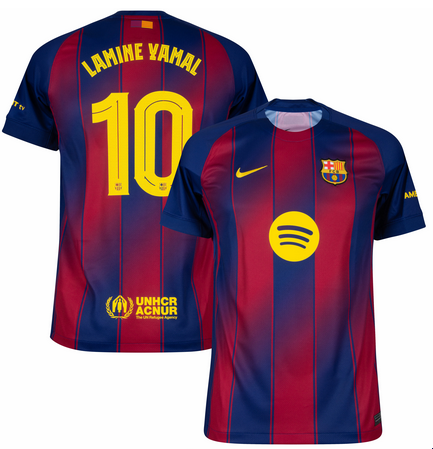 Youth Barcelona #10 Lamine Yamal Navy Red 2025-26 Home Soccer Jersey
