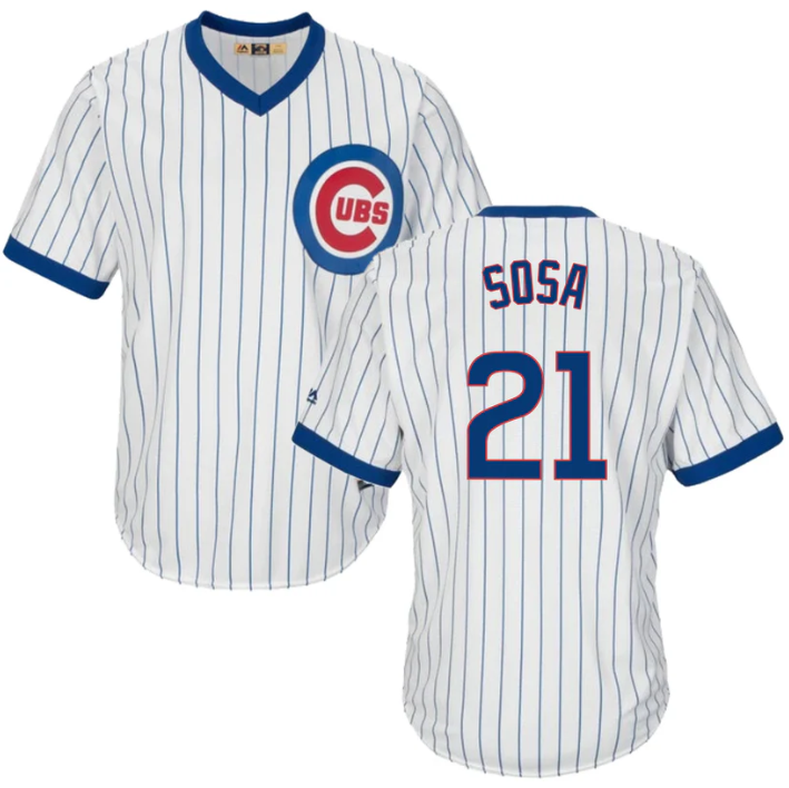 Men's Chicago Cubs #21 Sammy Sosa White Cooperstown Stitched Baseball Jersey