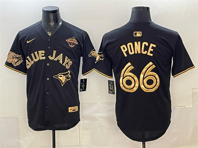 Men's Toronto Blue Jays #66 Cody Ponce Black Gold 2025 American League Champions Limited Stitched Baseball Jersey