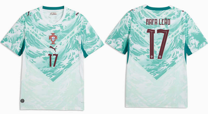 Men's Portugal Team #17 Rafael Le?o White_Green Away Soccer Jersey