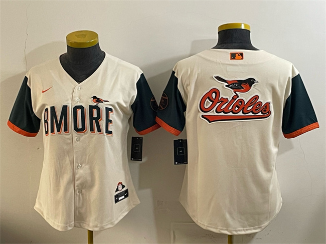Women's Baltimore Orioles Team Big Logo Natural 2026 City Connect Stadium Stitched Baseball Jerseys(Run Small)