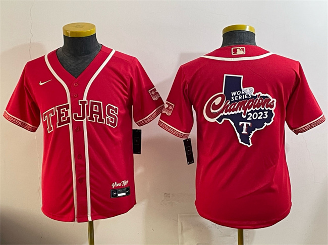 Youth Texas Rangers Team Big Logo Red 2026 City Connect Stadium Stitched Baseball Jersey