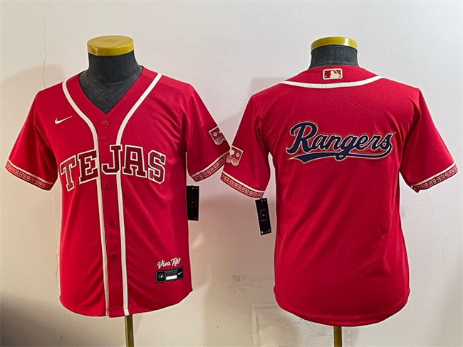 Youth Texas Rangers Team Big Logo Red 2026 City Connect Stadium Stitched Baseball Jerseys