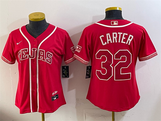 Youth Texas Rangers #32 Evan Carter Red 2026 City Connect Stadium Stitched Baseball Jersey