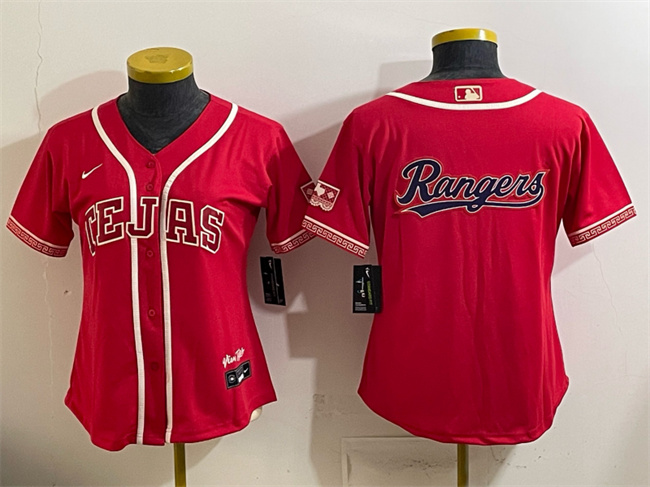 Women's Texas Rangers Team Big Logo Red 2026 City Connect Stadium Stitched Baseball Jersey(Run Small) (1)