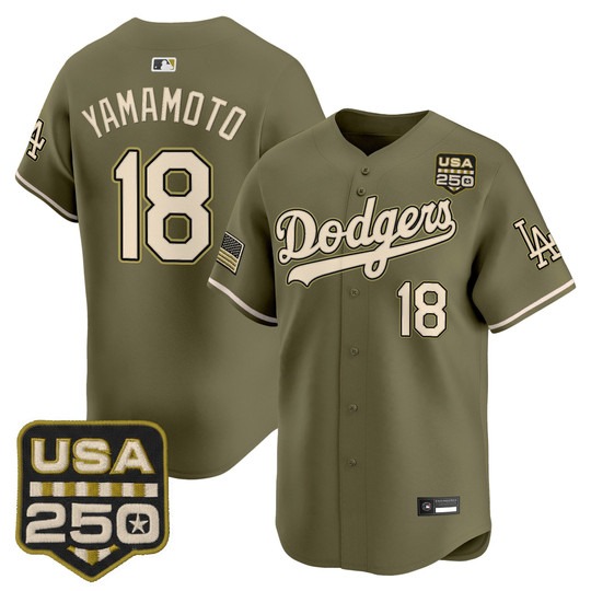 Men's Los Angeles Dodgers #18 Yamamoto Olive 2026 Armed Forces Day Limited Stitched Jersey
