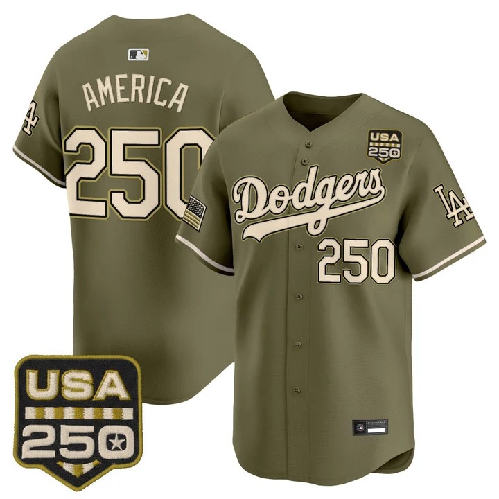 Men's Los Angeles Dodgers #250 America Olive 2026 Armed Forces Day Limited Stitched Jersey