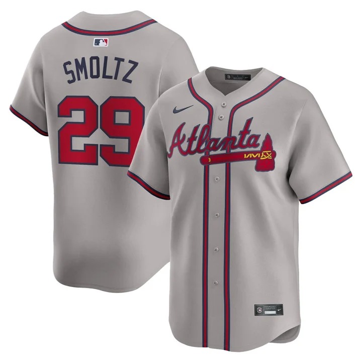 Men's Atlanta Braves #29 John Smoltz Road Grey Stitched Jersey