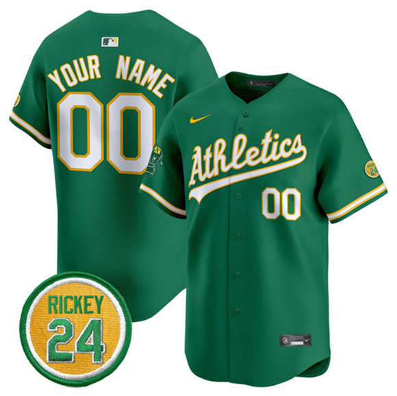 Youth Oakland Athletics Active Player Custom Green 2024 Limited With Rickey Henderson Patch Stitched Jersey