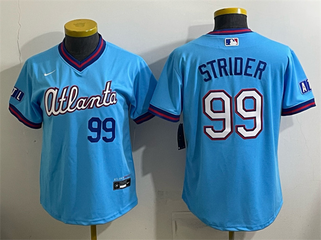 Women's Atlanta Braves #99 Spencer Strider Powder Blue 2026 City Connect Stadium Stitched Baseball Jersey(Run Small)