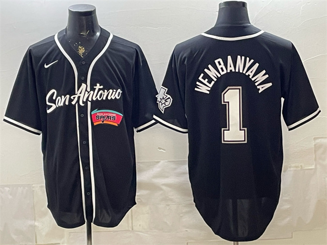 Men's San Antonio Spurs #1 Victor Wembanyama Black Baseball Stitched Jersey