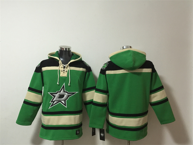 Men's Dallas Stars Blank Black Green Lace-Up Pullover Hoodie