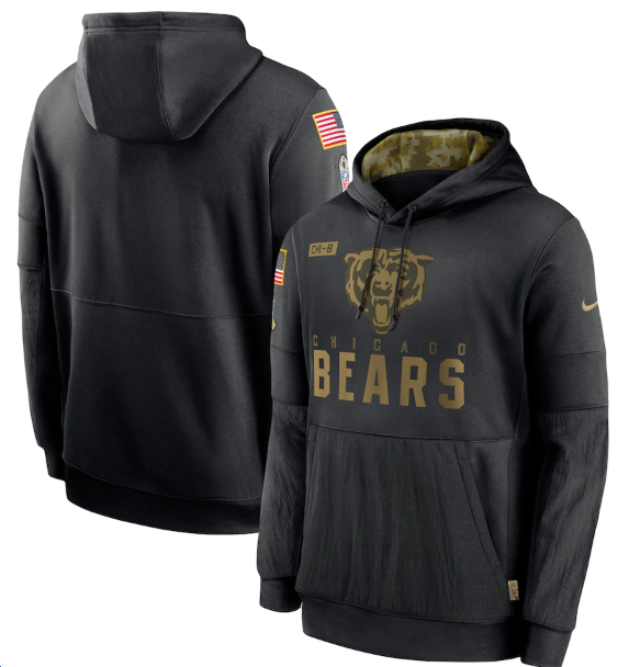 Men's Chicago Bears 2020 Black Salute to Service Sideline Performance Pullover Hoodie