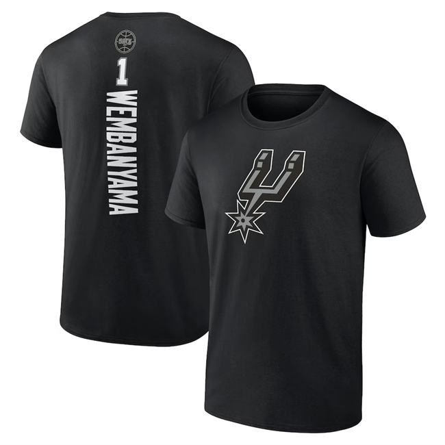 Men's San Antonio Spurs #1 Victor Wembanyama Black Playmaker Name & Number T-Shirt