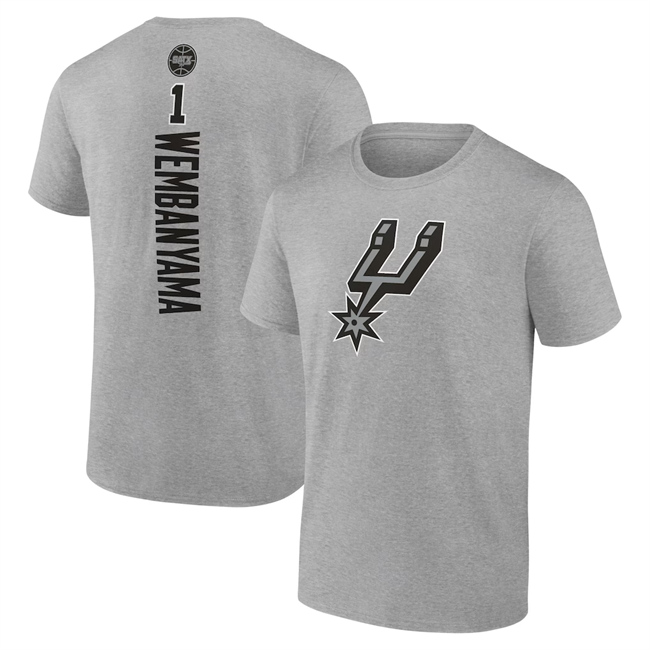 Men's San Antonio Spurs #1 Victor Wembanyama Grey Playmaker Name & Number T-Shirt