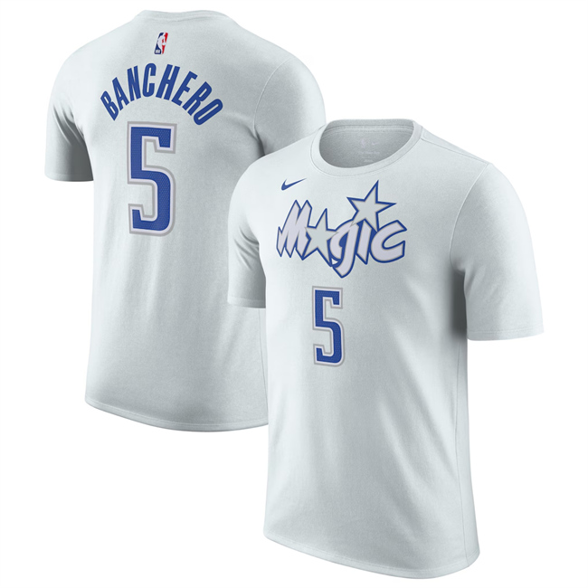 Men's Orlando Magic #5 Paolo Banchero Silver 2025-26 City Edition Name & Number T-Shirt