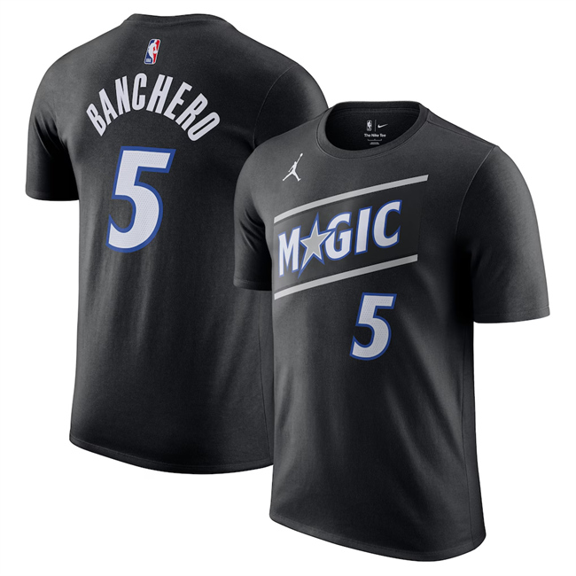 Men's Orlando Magic #5 Paolo Banchero Black Statement Edition Name & Number T-Shirt 